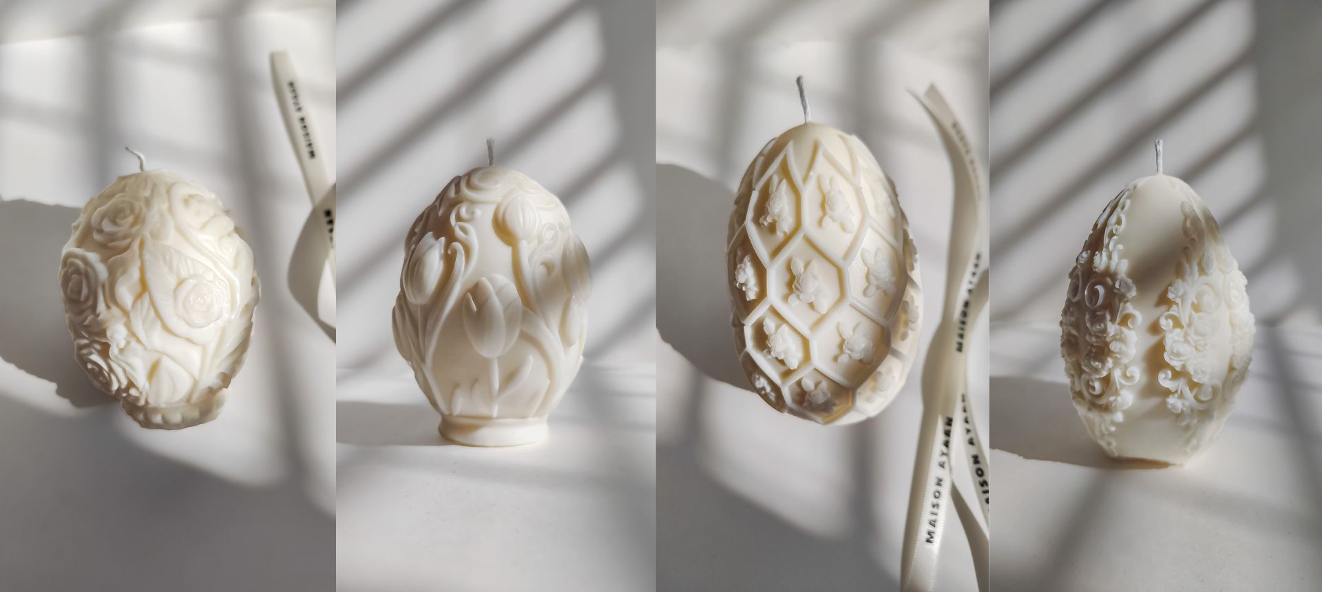 Bougies de pâques decoratives. Décoration de table de pâque avec des oeuf en cire naturelle et parfumée. Bougie oeuf design. déco de printemps et des beaux jours.