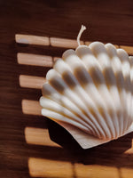 Bougie parfumée en forme coquillage. Décore aquatique tendance pour une ambiance bord de mer. bougie naturelle en cire de soja 100% végétale.